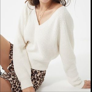 White plush urban outfitters v neck sweater
